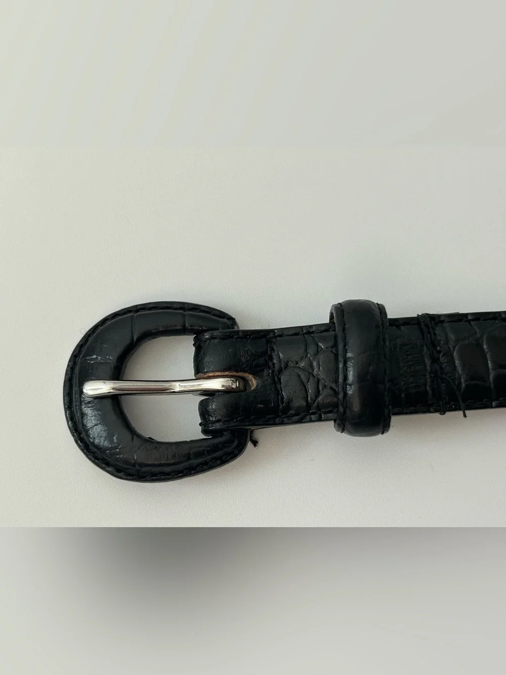 VTG Lauren Ralph Lauren Leather Belt Black Alligator Embossed .75” 3/4” Skinny
